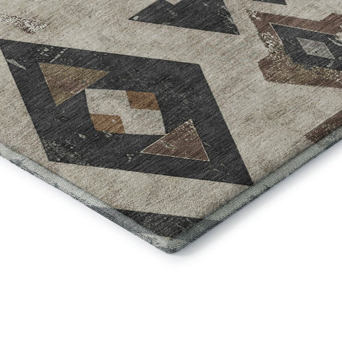 8' X 10' Beige And Charcoal Southwestern Washable Area Rug With UV Protection
