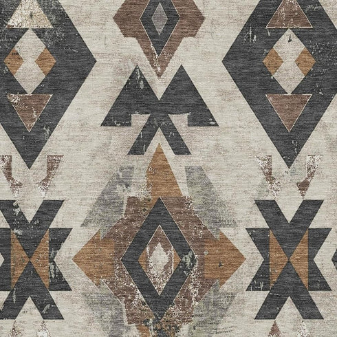 8' X 10' Beige And Charcoal Southwestern Washable Area Rug With UV Protection