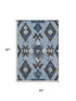 5' X 8' Blue Charcoal And Ivory Southwestern Washable Area Rug With UV Protection