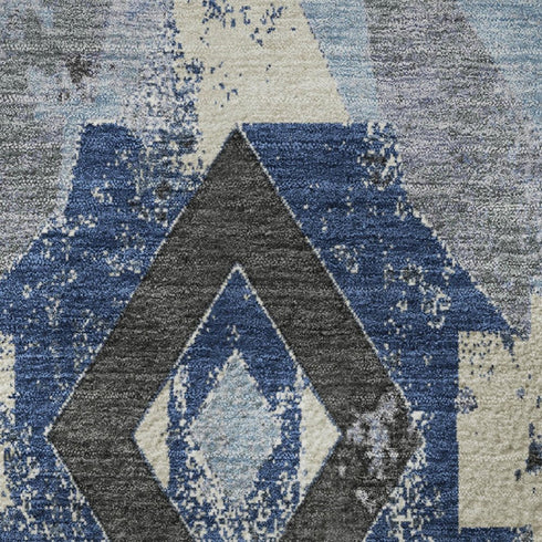5' X 8' Blue Charcoal And Ivory Southwestern Washable Area Rug With UV Protection