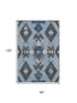 8' X 10' Blue Charcoal And Ivory Southwestern Washable Area Rug With UV Protection