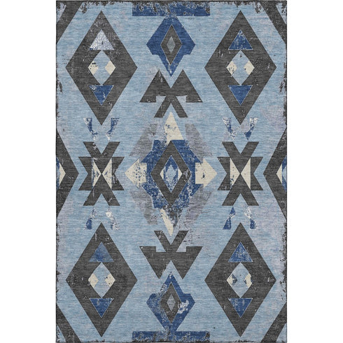 8' X 10' Blue Charcoal And Ivory Southwestern Washable Area Rug With UV Protection