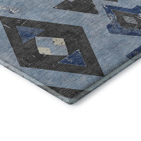8' X 10' Blue Charcoal And Ivory Southwestern Washable Area Rug With UV Protection
