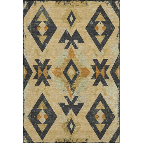 8' X 10' Gold And Charcoal Southwestern Washable Area Rug With UV Protection