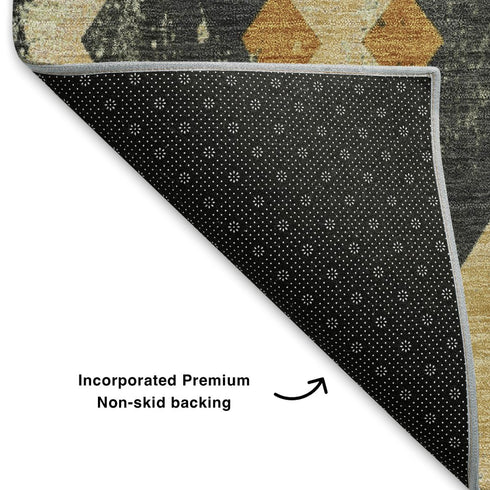 8' X 10' Gold And Charcoal Southwestern Washable Area Rug With UV Protection