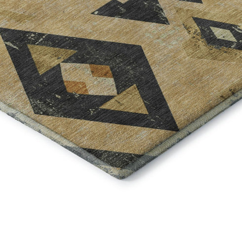8' X 10' Gold And Charcoal Southwestern Washable Area Rug With UV Protection