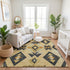 8' X 10' Gold And Charcoal Southwestern Washable Area Rug With UV Protection