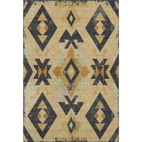8' X 10' Gold And Charcoal Southwestern Washable Area Rug With UV Protection