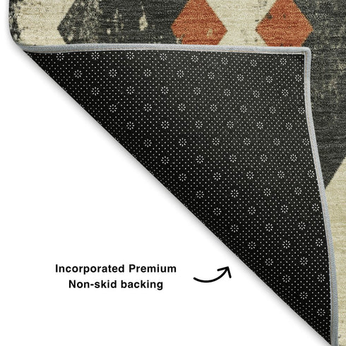 5' X 8' Ivory Orange And Charcoal Southwestern Washable Area Rug With UV Protection