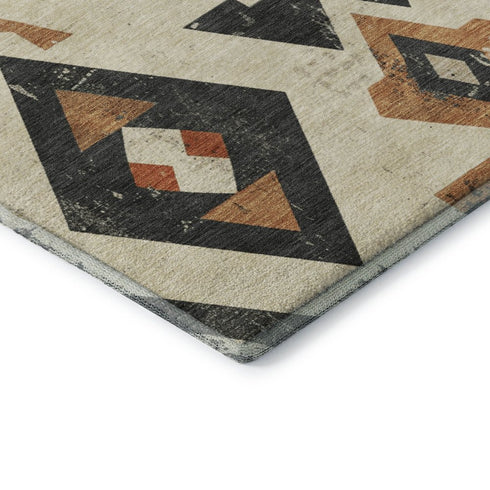 5' X 8' Ivory Orange And Charcoal Southwestern Washable Area Rug With UV Protection