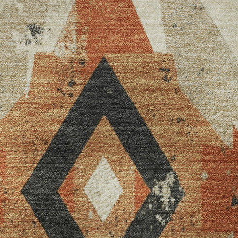 5' X 8' Ivory Orange And Charcoal Southwestern Washable Area Rug With UV Protection