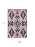 9' X 12' Pink And Charcoal Southwestern Washable Area Rug With UV Protection