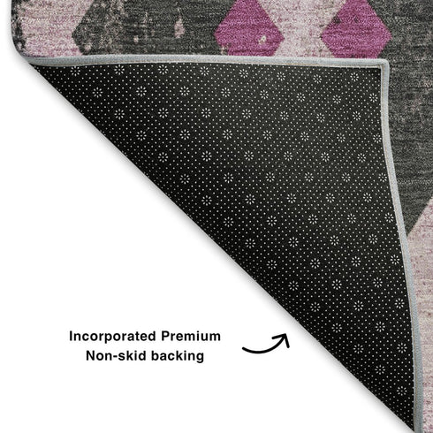 9' X 12' Pink And Charcoal Southwestern Washable Area Rug With UV Protection