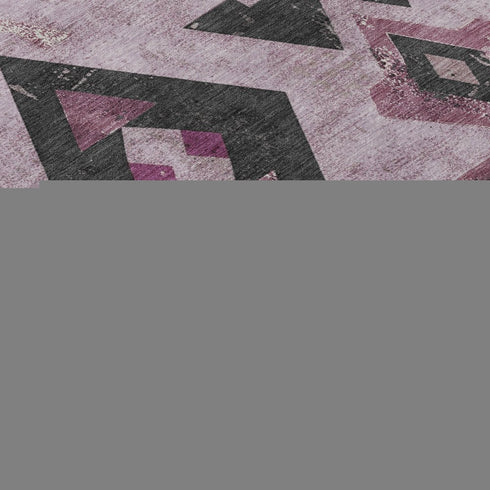9' X 12' Pink And Charcoal Southwestern Washable Area Rug With UV Protection