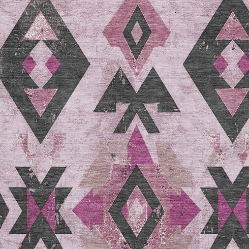 9' X 12' Pink And Charcoal Southwestern Washable Area Rug With UV Protection