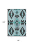 8' X 10' Teal And Charcoal Southwestern Washable Area Rug With UV Protection
