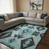8' X 10' Teal And Charcoal Southwestern Washable Area Rug With UV Protection
