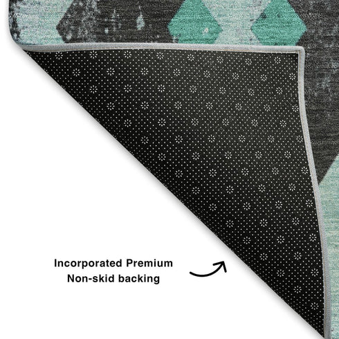 8' X 10' Teal And Charcoal Southwestern Washable Area Rug With UV Protection