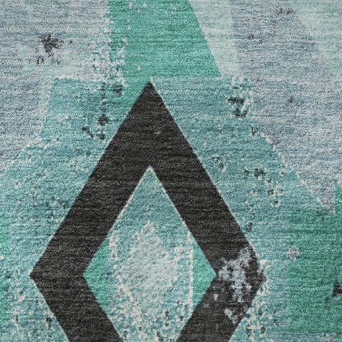 8' X 10' Teal And Charcoal Southwestern Washable Area Rug With UV Protection