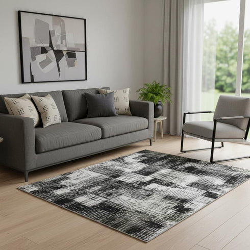 5' X 8' Blush And Gray Striped Washable Area Rug With UV Protection