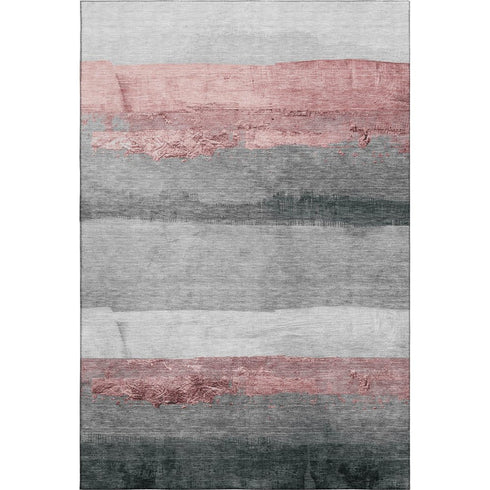 5' X 8' Blush And Gray Striped Washable Area Rug With UV Protection