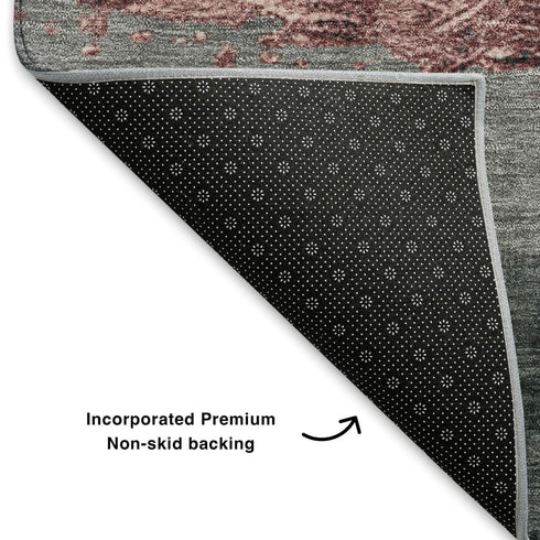 5' X 8' Blush And Gray Striped Washable Area Rug With UV Protection