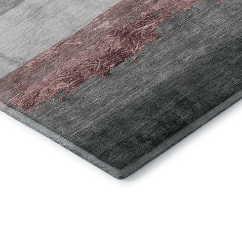 5' X 8' Blush And Gray Striped Washable Area Rug With UV Protection