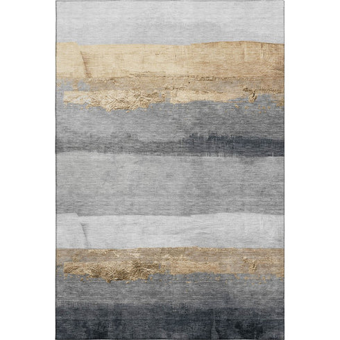 5' X 8' Gold And Gray Striped Washable Area Rug With UV Protection