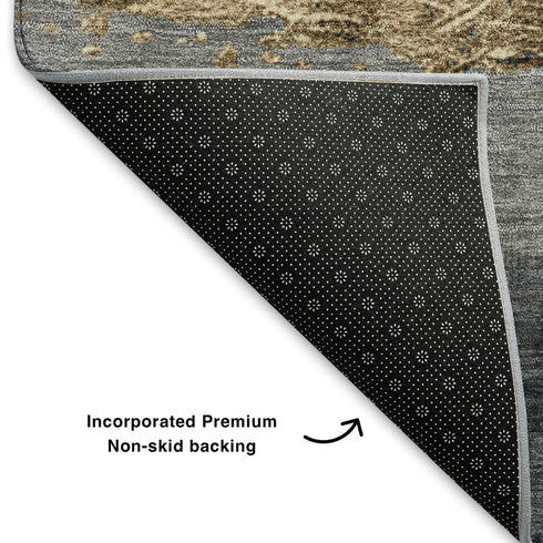 5' X 8' Gold And Gray Striped Washable Area Rug With UV Protection