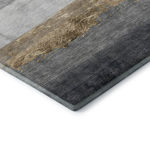 5' X 8' Gold And Gray Striped Washable Area Rug With UV Protection