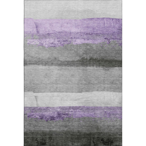 5' X 8' Lavender And Gray Striped Washable Area Rug With UV Protection