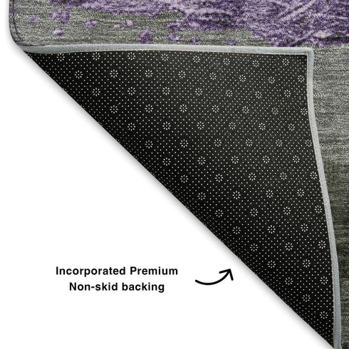 5' X 8' Lavender And Gray Striped Washable Area Rug With UV Protection