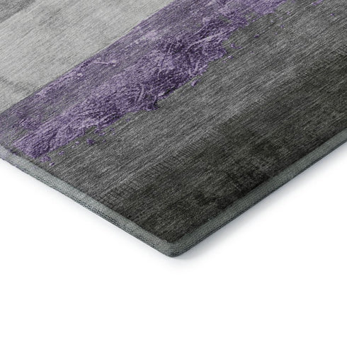 5' X 8' Lavender And Gray Striped Washable Area Rug With UV Protection
