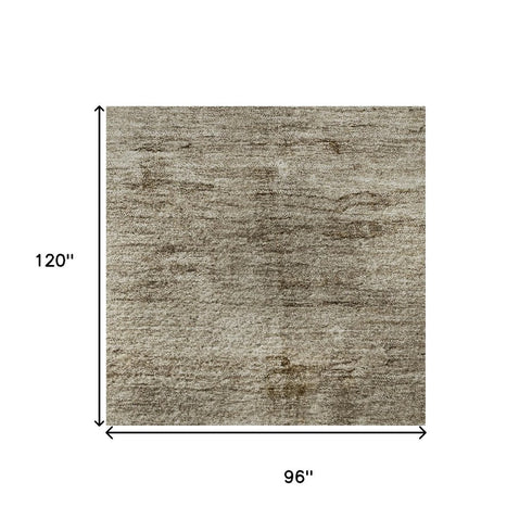 8' X 10' Beige And Brown Abstract Washable Area Rug With UV Protection