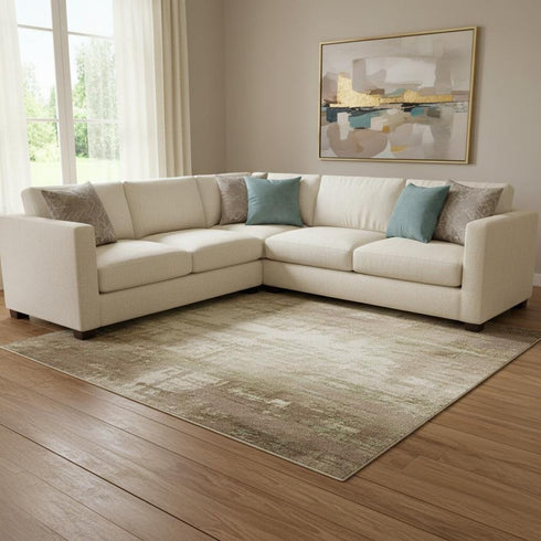 8' X 10' Beige And Brown Abstract Washable Area Rug With UV Protection