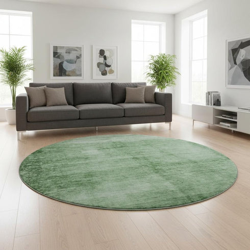 8' Green And Beige Abstract Washable Round Rug With UV Protection