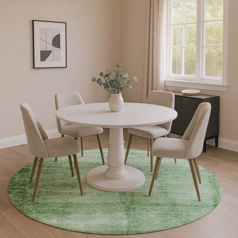 8' Green And Beige Abstract Washable Round Rug With UV Protection