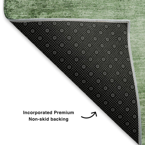 8' Green And Beige Abstract Washable Round Rug With UV Protection
