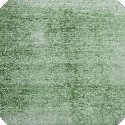 8' Green And Beige Abstract Washable Round Rug With UV Protection