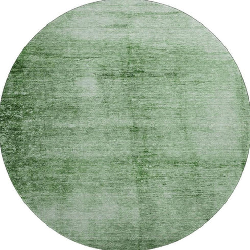 8' Green And Beige Abstract Washable Round Rug With UV Protection