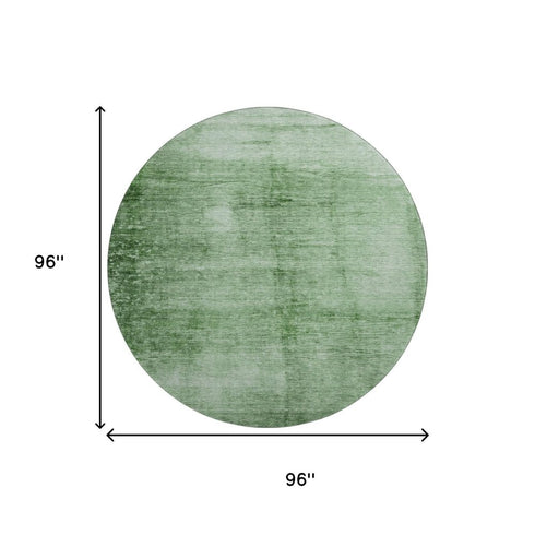 8' Green And Beige Abstract Washable Round Rug With UV Protection