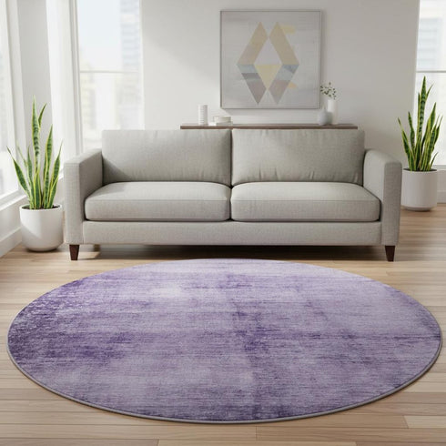8' Purple And Lavender Abstract Washable Round Rug With UV Protection