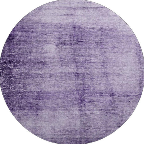 8' Purple And Lavender Abstract Washable Round Rug With UV Protection