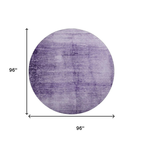 8' Purple And Lavender Abstract Washable Round Rug With UV Protection