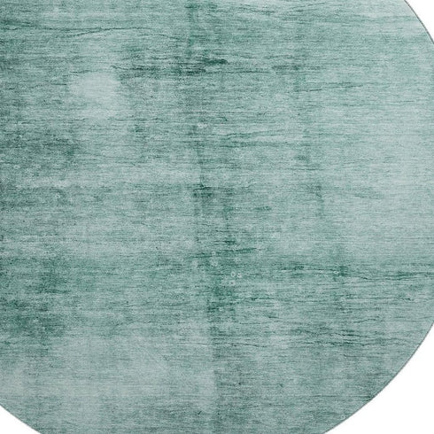 8' Teal And Aqua Abstract Washable Round Rug With UV Protection