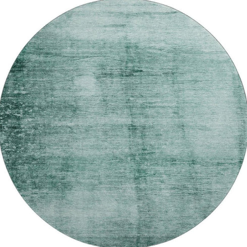 8' Teal And Aqua Abstract Washable Round Rug With UV Protection