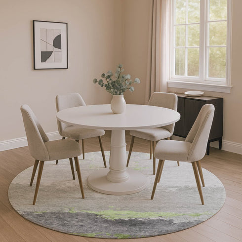 8' Artichoke Green And Gray Abstract Washable Round Rug With UV Protection