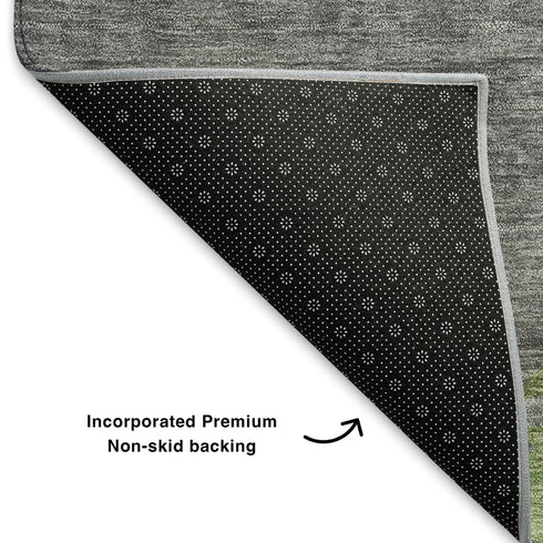 8' Artichoke Green And Gray Abstract Washable Round Rug With UV Protection