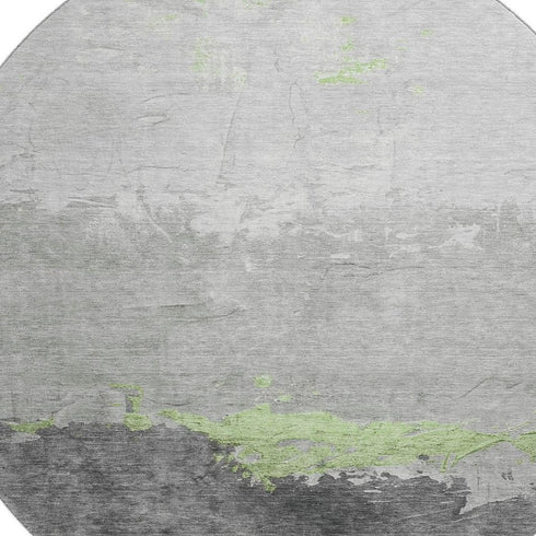 8' Artichoke Green And Gray Abstract Washable Round Rug With UV Protection