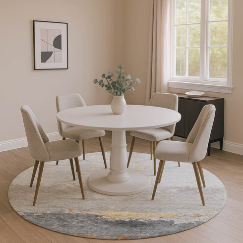 8' Gold And Gray Abstract Washable Round Rug With UV Protection